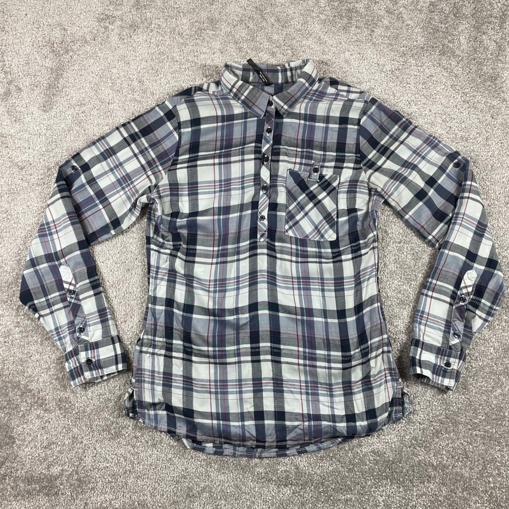 Kuhl Blouse Womens‎ Medium Button Up Plaid Tencel Roll Tab Soft Breathable Wick